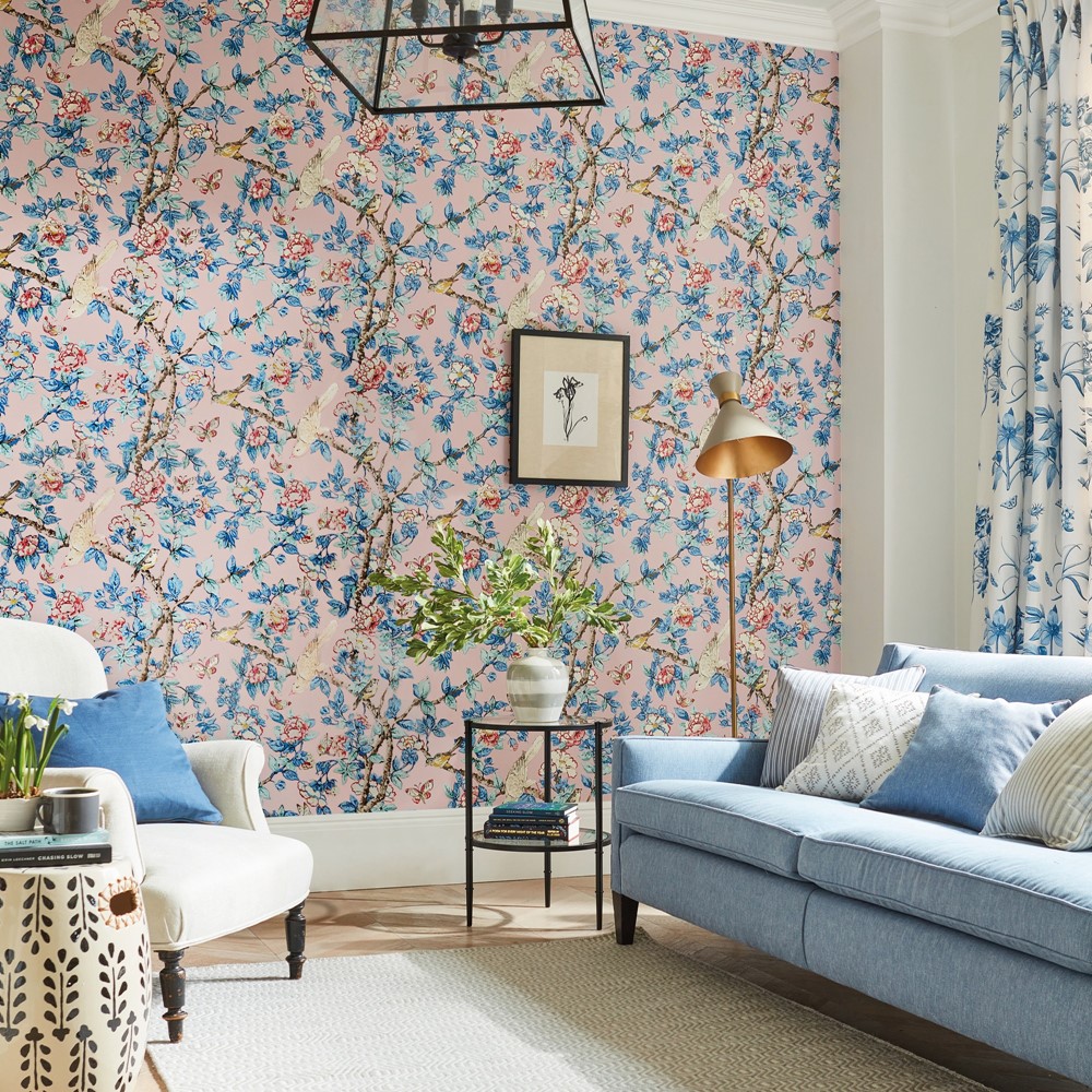 Caverley Wallpaper 217035 by Sanderson in Rose French Blue